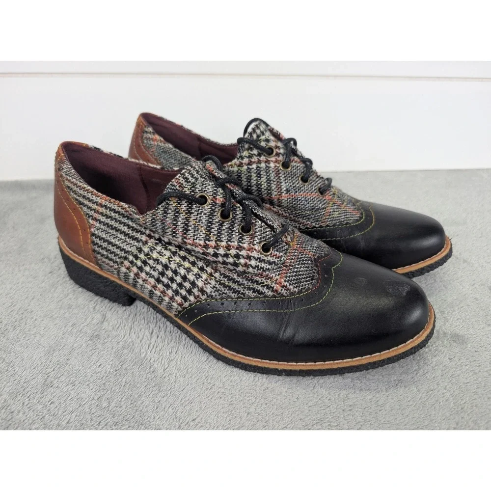 L'Artiste Spring Step Oxford Shoe Women 9.5 Plaid Wingtip Dark‎ Academia Twee